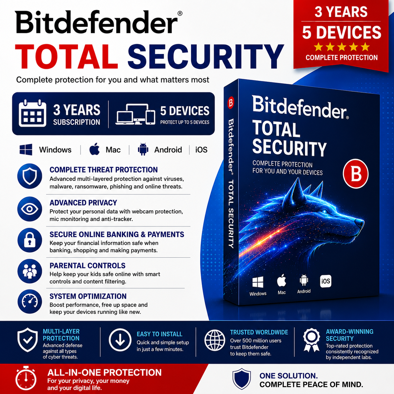 Bitdefender Total Security 3 Years 5 Devices